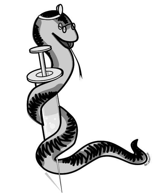 Medical snake drawn by Ilari Lähteenmäki
